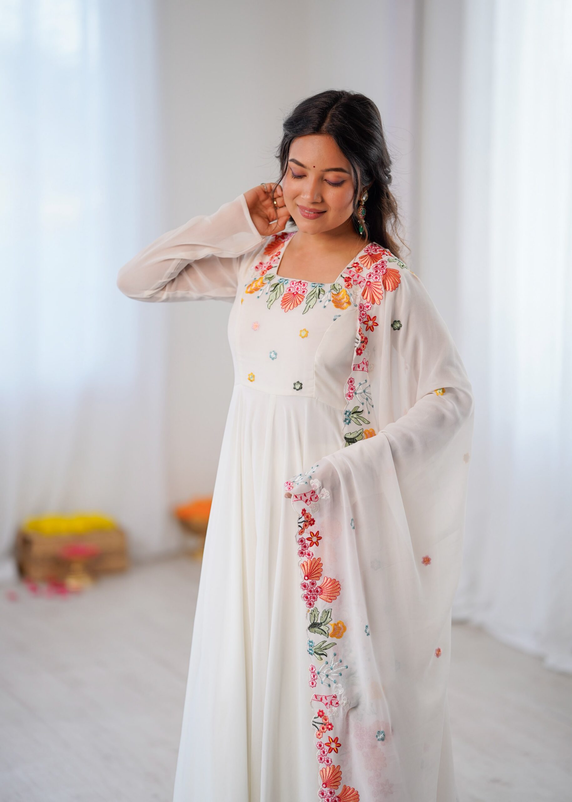 NSR 901 White Faux Georgette Salwar Suit with Lace Work & Embroidery Work. Introductory Price ₹2099. Delivery 4-6 Working Days. Shop now. | Jump Suits, Salwar suit, Casual Suits, Creative suits, Designer Suits, Palazzo Suits, Party Wear Suits, Patiala Suits, Straight Suits