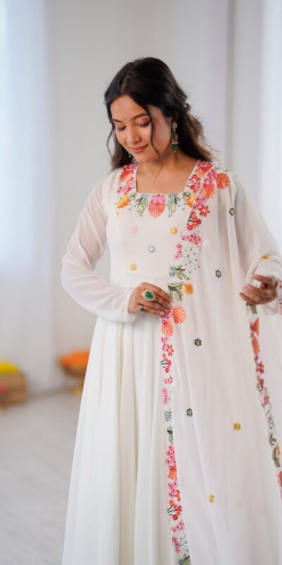 NSR 901 White Faux Georgette Salwar Suit with Lace Work & Embroidery Work. Introductory Price ₹2099. Delivery 4-6 Working Days. Shop now. | Jump Suits, Salwar suit, Casual Suits, Creative suits, Designer Suits, Palazzo Suits, Party Wear Suits, Patiala Suits, Straight Suits