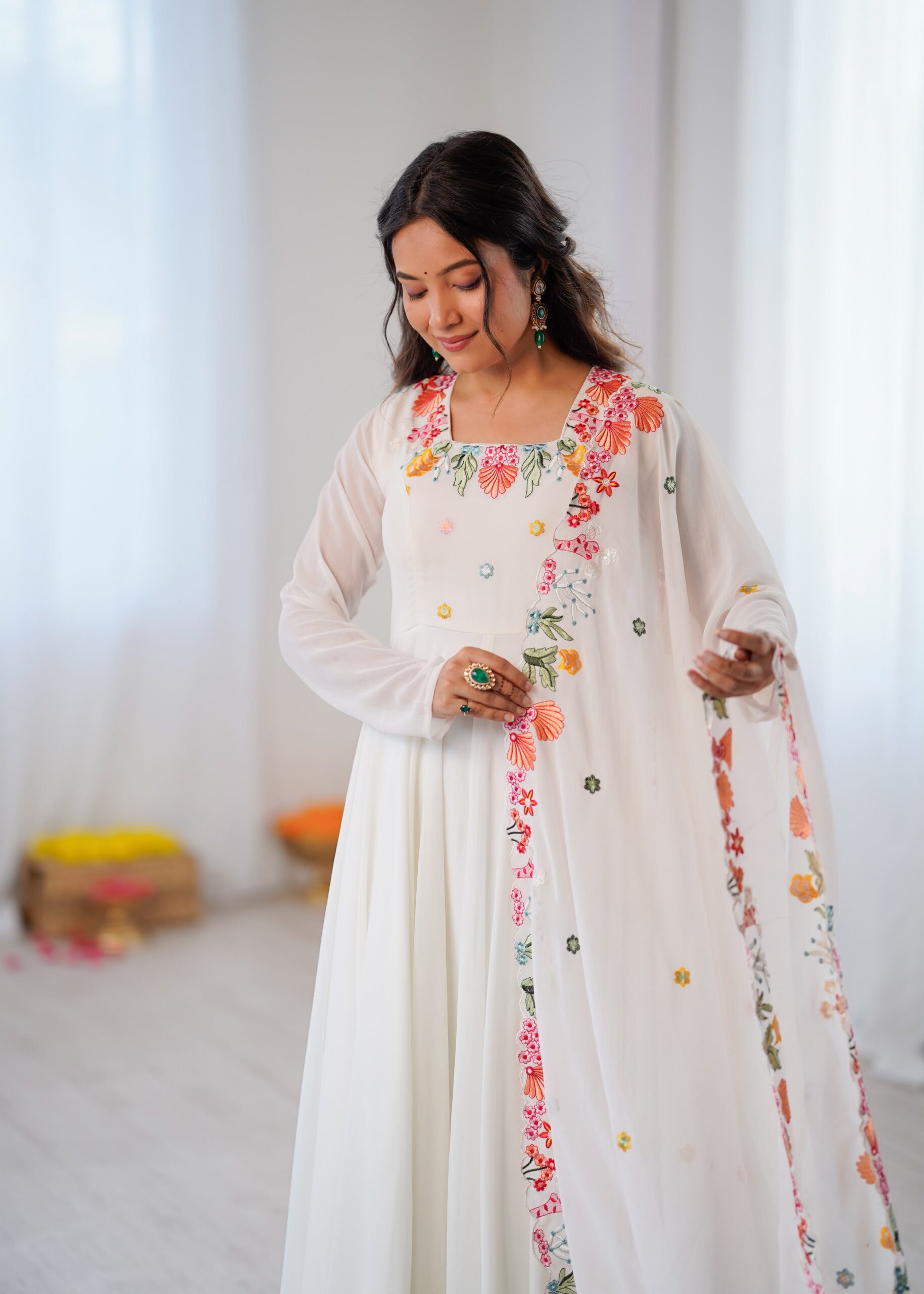 NSR 901 White Faux Georgette Salwar Suit with Lace Work & Embroidery Work. Introductory Price ₹2099. Delivery 4-6 Working Days. Shop now. | Jump Suits, Salwar suit, Casual Suits, Creative suits, Designer Suits, Palazzo Suits, Party Wear Suits, Patiala Suits, Straight Suits