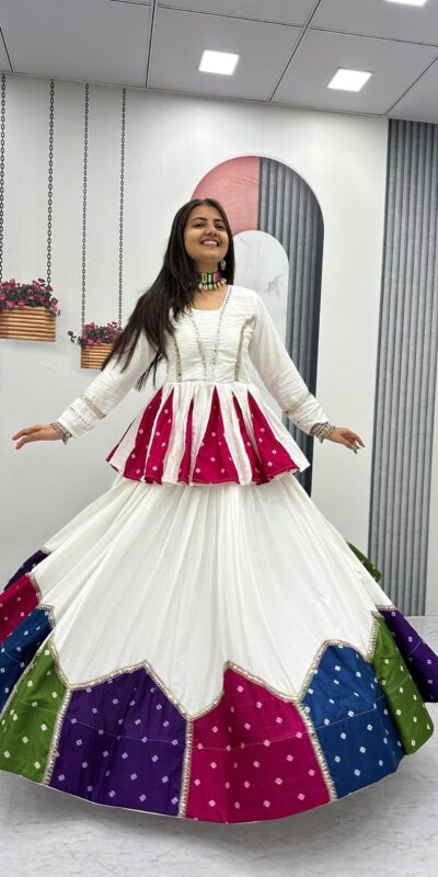 PC N54 White in Pure Cotton Mirror Work & Gamthi Work Lehenga Choli . Exclusive Offer ₹3049. Delivery 4-6 Working Days. Shop now. | Lehenga, Bollywood Lehenga, Creative Lehenga, Designer Lehenga, Embroidered Lehenga, Party Wear Lehenga