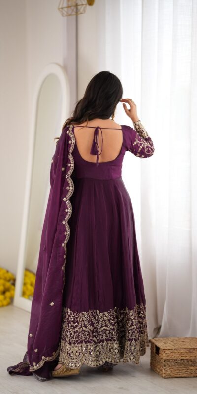 ZSR 3185 Wine Fendy Silk Gown with Embroidery Work & Sequins Work. Special Price ₹2399. Delivery 4-6 Working Days. Shop now. | Gowns, Bollywood Gowns, Creative Gowns, Designer Gowns, Embroidered Gowns, Party Wear Gowns