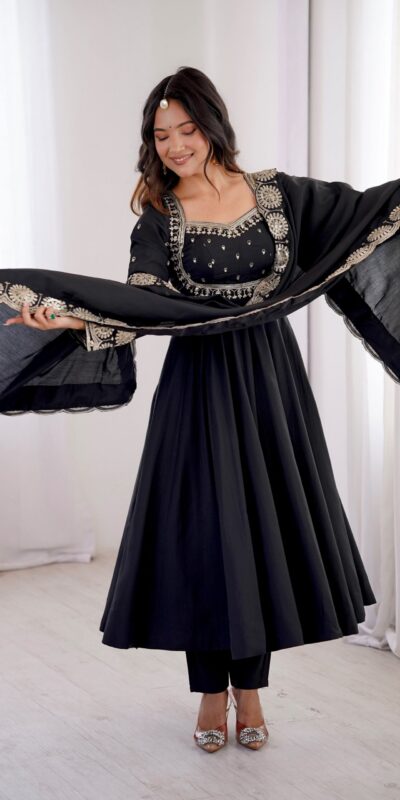 ZF 5026 Black Colour Roman Silk Salwar Suit with Embroidery Work. Best Price ₹2399. Delivery 4-6 Working Days. Online Shop now. | Anarkali Suits, Bollywood Anarkali, Creative-Anarkali, Designer Anarkali, Embroidered Anarkali, Party Wear Anarkali