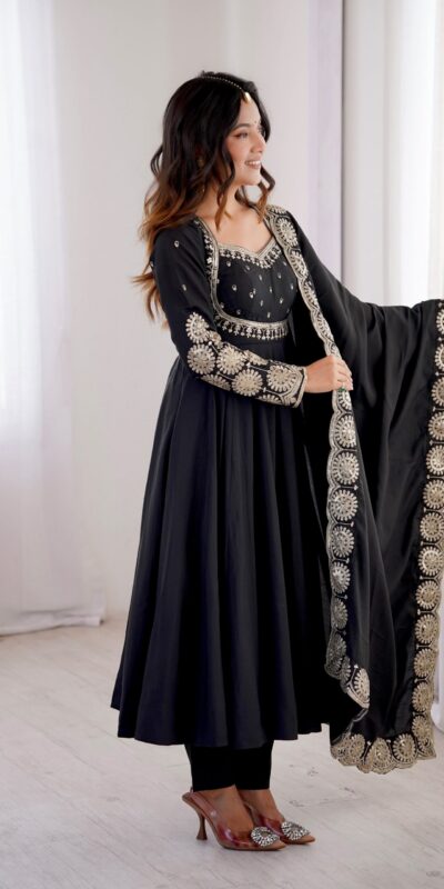 ZF 5026 Black Colour Roman Silk Salwar Suit with Embroidery Work. Best Price ₹2399. Delivery 4-6 Working Days. Online Shop now. | Anarkali Suits, Bollywood Anarkali, Creative-Anarkali, Designer Anarkali, Embroidered Anarkali, Party Wear Anarkali