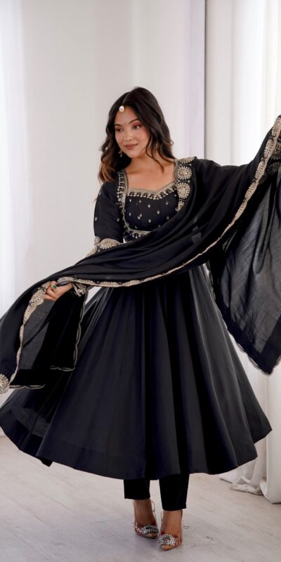 ZF 5026 Black Colour Roman Silk Salwar Suit with Embroidery Work. Best Price ₹2399. Delivery 4-6 Working Days. Online Shop now. | Anarkali Suits, Bollywood Anarkali, Creative-Anarkali, Designer Anarkali, Embroidered Anarkali, Party Wear Anarkali