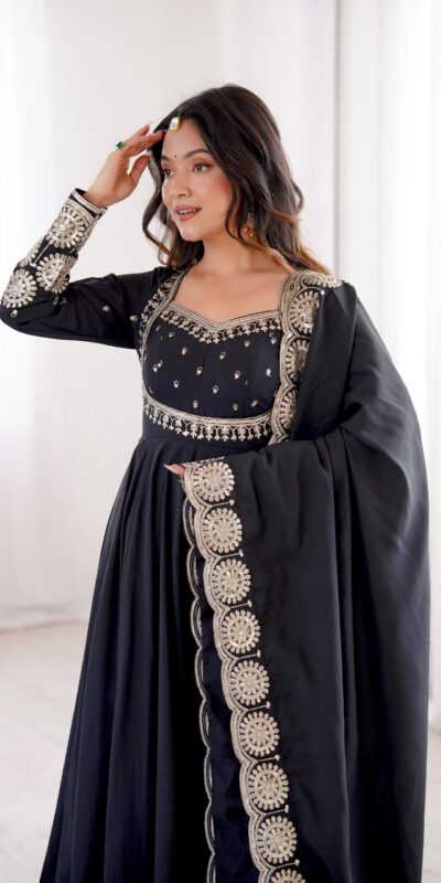 ZF 5026 Black Colour Roman Silk Salwar Suit with Embroidery Work. Best Price ₹2399. Delivery 4-6 Working Days. Online Shop now. | Anarkali Suits, Bollywood Anarkali, Creative-Anarkali, Designer Anarkali, Embroidered Anarkali, Party Wear Anarkali