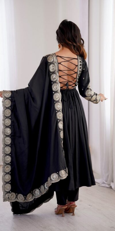 ZF 5026 Black Colour Roman Silk Salwar Suit with Embroidery Work. Best Price ₹2399. Delivery 4-6 Working Days. Online Shop now. | Anarkali Suits, Bollywood Anarkali, Creative-Anarkali, Designer Anarkali, Embroidered Anarkali, Party Wear Anarkali