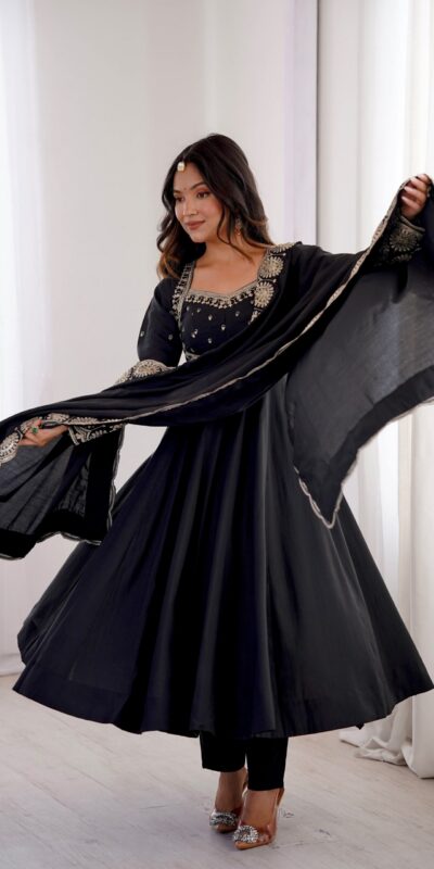 ZF 5026 Black Colour Roman Silk Salwar Suit with Embroidery Work. Best Price ₹2399. Delivery 4-6 Working Days. Online Shop now. | Anarkali Suits, Bollywood Anarkali, Creative-Anarkali, Designer Anarkali, Embroidered Anarkali, Party Wear Anarkali