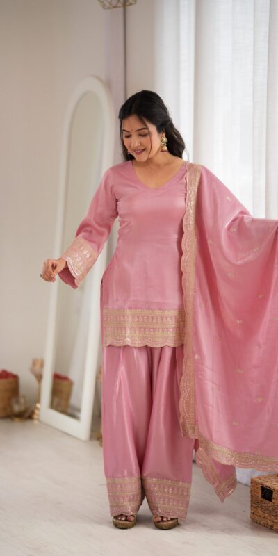 KB 304 Pink in Glass Roman Silk. Sequins Work & Embroidery Work Salwar Suit Festive Deal ₹1999. Delivery 4-6 Working Days. Shop now. | Jump Suits, Salwar suit, Casual Suits, Creative suits, Designer Suits, Palazzo Suits, Party Wear Suits, Patiala Suits, Straight Suits