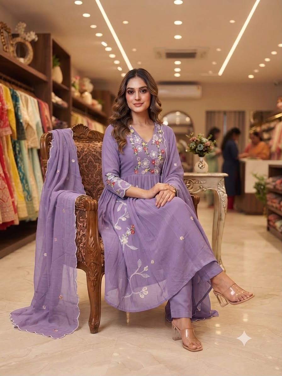 LG 2131 Lavender Mul Chanderi Salwar Suit with Embroidery Work & Sequins Work. Festive Deal ₹2199. Delivery 4-6 Working Days. Shop nowp | Jump Suits, Salwar suit, Casual Suits, Creative suits, Designer Suits, Palazzo Suits, Party Wear Suits, Patiala Suits, Straight Suits