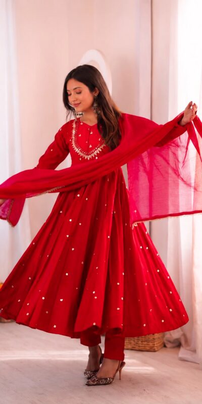 ZF 5023 Red Roman Silk Gown with Mirror Work & Embroidery Work. Special Price ₹2099. Delivery 4-6 Working Days. Shop now. | Gowns, Bollywood Gowns, Creative Gowns, Designer Gowns, Embroidered Gowns, Party Wear Gowns