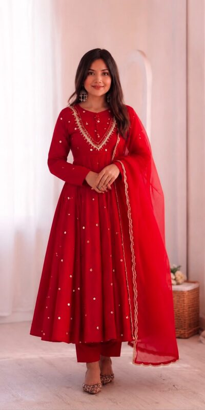 ZF 5023 Red Roman Silk Gown with Mirror Work & Embroidery Work. Special Price ₹2099. Delivery 4-6 Working Days. Shop now. | Gowns, Bollywood Gowns, Creative Gowns, Designer Gowns, Embroidered Gowns, Party Wear Gowns