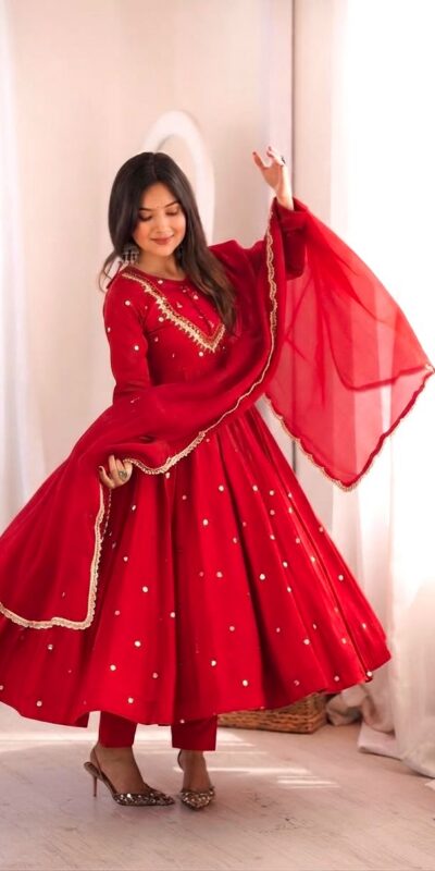 ZF 5023 Red Roman Silk Gown with Mirror Work & Embroidery Work. Special Price ₹2099. Delivery 4-6 Working Days. Shop now. | Gowns, Bollywood Gowns, Creative Gowns, Designer Gowns, Embroidered Gowns, Party Wear Gowns