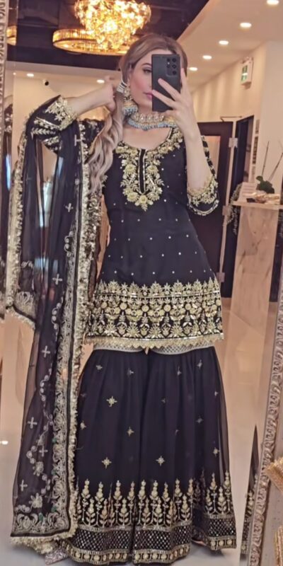 NF 1246 Black Faux Georgette Salwar Suit with Mirror Work & Embroidery Work. Get it for ₹2449. Delivery 4-6 Working Days. Shop now. | Jump Suits, Salwar suit, Casual Suits, Creative suits, Designer Suits, Palazzo Suits, Party Wear Suits, Patiala Suits, Straight Suits