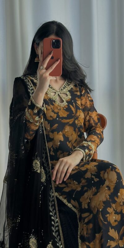 SRK 5366 Black l Faux Georgette Salwar Suit with Mirror Work & Embroidery Work. Get it for ₹2349. Delivery 4-6 Working Days. Shop now. | Jump Suits, Salwar suit, Casual Suits, Creative suits, Designer Suits, Palazzo Suits, Party Wear Suits, Patiala Suits, Straight Suits