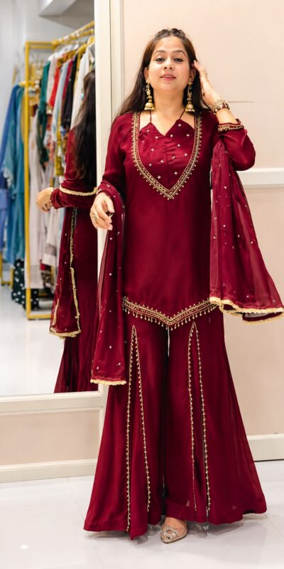 JF 054 Maroon Color Roman Silk Salwar Suit with Embroidery Work. Available at ₹2399 only. Delivery 4-6 Working Days. Shop now. | Jump Suits, Salwar suit, Casual Suits, Creative suits, Designer Suits, Palazzo Suits, Party Wear Suits, Patiala Suits, Straight Suits