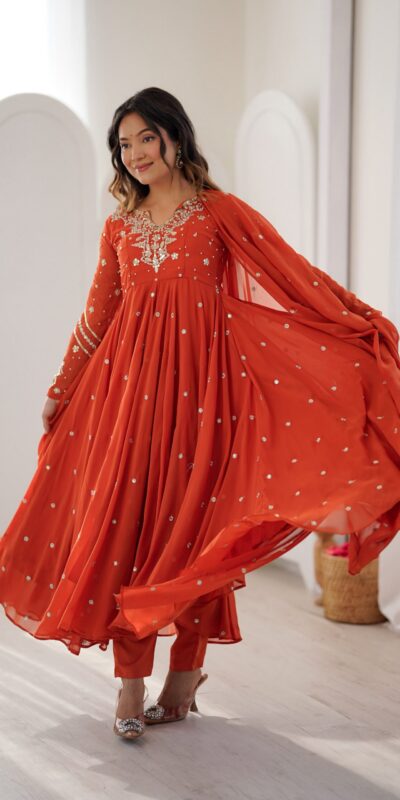 JF 056 Orange Faux Georgette Salwar Suit with Mirror Work & Embroidery Work. Get it for ₹2349. Delivery 4-6 Working Days. Shop now. | Jump Suits, Salwar suit, Casual Suits, Creative suits, Designer Suits, Palazzo Suits, Party Wear Suits, Patiala Suits, Straight Suits