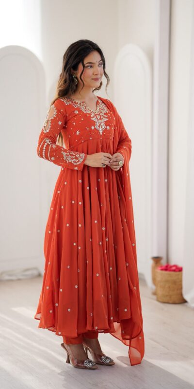 JF 056 Orange Faux Georgette Salwar Suit with Mirror Work & Embroidery Work. Get it for ₹2349. Delivery 4-6 Working Days. Shop now. | Jump Suits, Salwar suit, Casual Suits, Creative suits, Designer Suits, Palazzo Suits, Party Wear Suits, Patiala Suits, Straight Suits