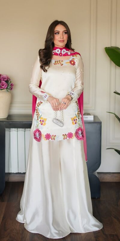 VLM 338 White Color Roman Silk Salwar Suit with Embroidery Work. Available at ₹2499 only. Delivery 4-6 Working Days. Shop now. | Jump Suits, Salwar suit, Casual Suits, Creative suits, Designer Suits, Palazzo Suits, Party Wear Suits, Patiala Suits, Straight Suits