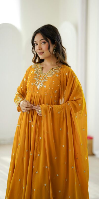 JF 056 Yellow Faux Georgette Salwar Suit with Mirror Work & Embroidery Work. Get it for ₹2349. Delivery 4-6 Working Days. Shop now. | Jump Suits, Salwar suit, Casual Suits, Creative suits, Designer Suits, Palazzo Suits, Party Wear Suits, Patiala Suits, Straight Suits