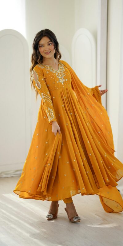 JF 056 Yellow Faux Georgette Salwar Suit with Mirror Work & Embroidery Work. Get it for ₹2349. Delivery 4-6 Working Days. Shop now. | Jump Suits, Salwar suit, Casual Suits, Creative suits, Designer Suits, Palazzo Suits, Party Wear Suits, Patiala Suits, Straight Suits