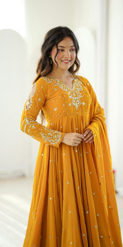 JF 056 Yellow Faux Georgette Salwar Suit with Mirror Work & Embroidery Work. Get it for ₹2349. Delivery 4-6 Working Days. Shop now. | Jump Suits, Salwar suit, Casual Suits, Creative suits, Designer Suits, Palazzo Suits, Party Wear Suits, Patiala Suits, Straight Suits