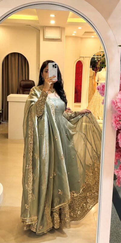 SSR 550 Grey in Crunchy Silk Embroidery Work & Lace Work Gown . Special Price ₹2799. Delivery 4-6 Working Days. Shop now. | Gowns, Bollywood Gowns, Creative Gowns, Designer Gowns, Embroidered Gowns, Party Wear Gowns
