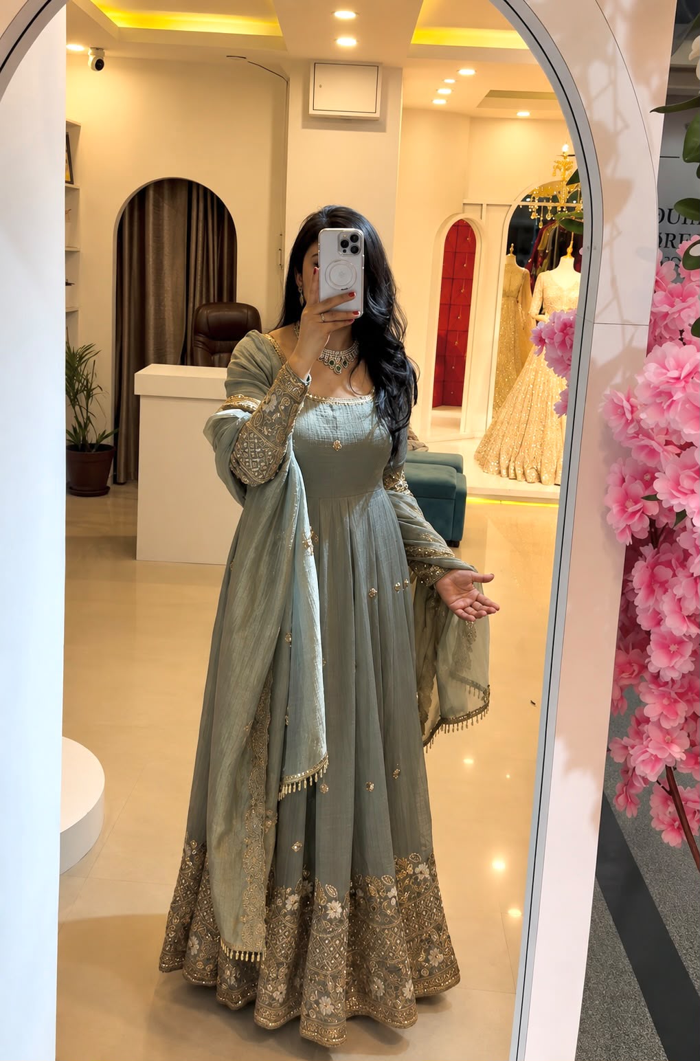SSR 550 Grey in Crunchy Silk Embroidery Work & Lace Work Gown . Special Price ₹2799. Delivery 4-6 Working Days. Shop now. | Gowns, Bollywood Gowns, Creative Gowns, Designer Gowns, Embroidered Gowns, Party Wear Gowns