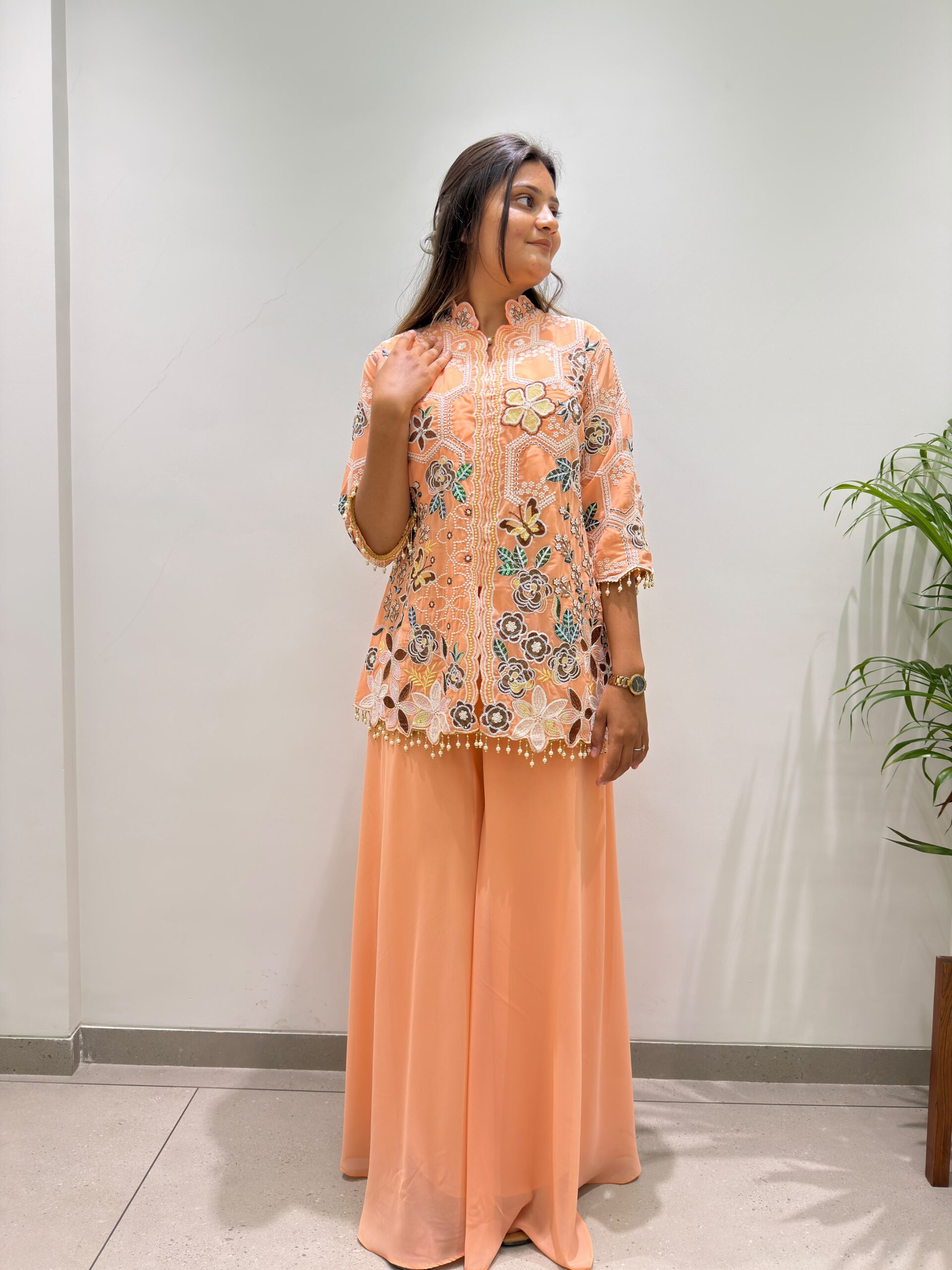 BE 492 Peach in Fox Georgette. Sequins Work & Embroidery Work Salwar Suit Special Price ₹2299. Delivery 4-6 Working Days. Shop now. | Jump Suits, Salwar suit, Casual Suits, Creative suits, Designer Suits, Palazzo Suits, Party Wear Suits, Patiala Suits, Straight Suits
