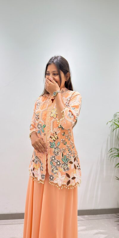 BE 492 Peach in Fox Georgette. Sequins Work & Embroidery Work Salwar Suit Special Price ₹2299. Delivery 4-6 Working Days. Shop now. | Jump Suits, Salwar suit, Casual Suits, Creative suits, Designer Suits, Palazzo Suits, Party Wear Suits, Patiala Suits, Straight Suits