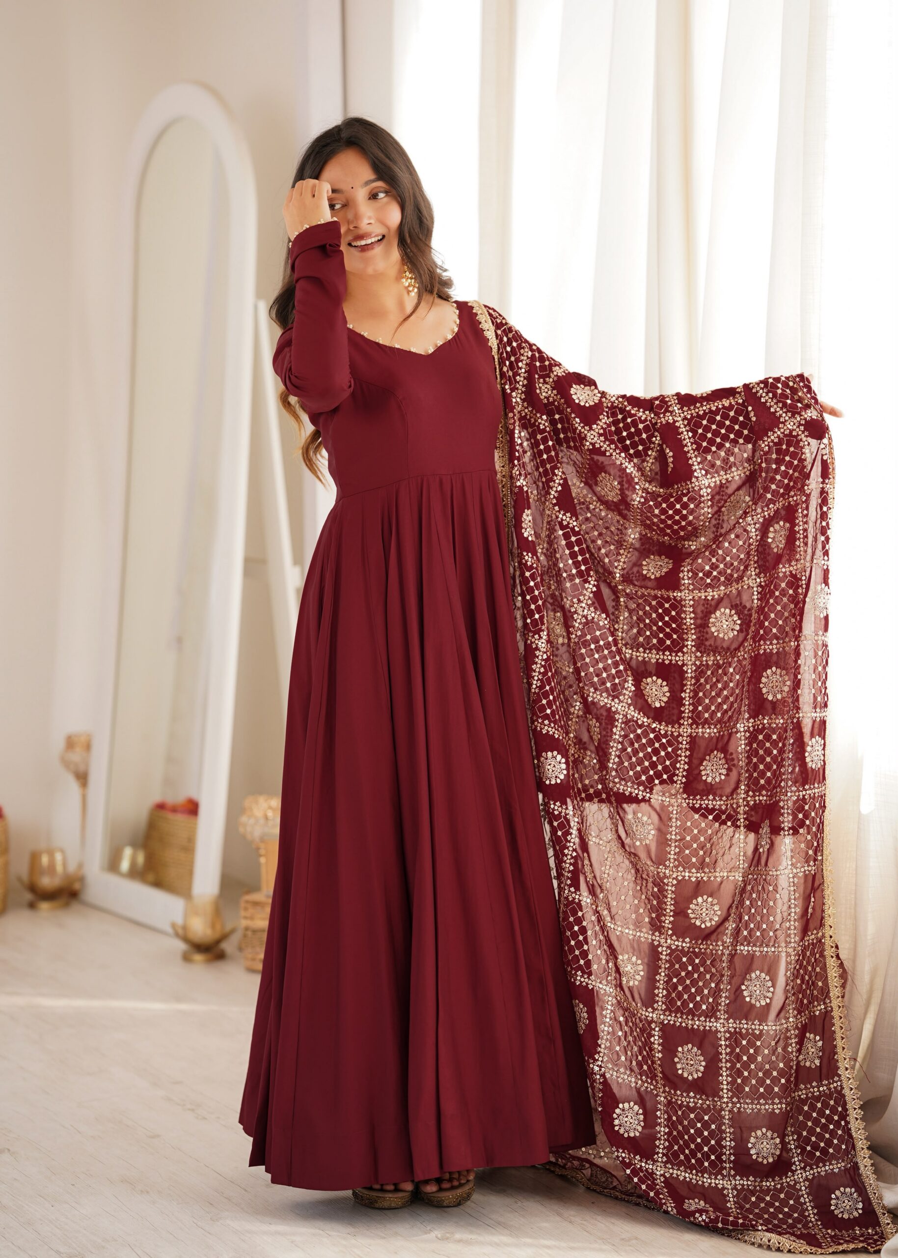 KB 313 Marooni Anarkali Suit with Thread Embroidery & Embroidery Work. Special Price ₹2299. Delivery 4-6 Working Days. Shop now. | Anarkali Suits, Bollywood Anarkali, Creative-Anarkali, Designer Anarkali, Embroidered Anarkali, Party Wear Anarkali