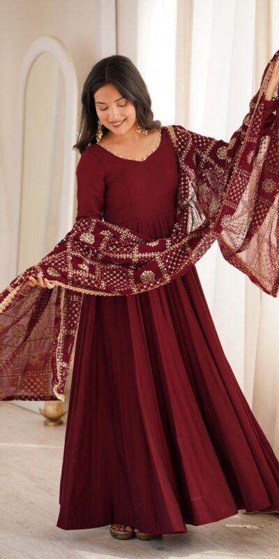 KB 313 Marooni Anarkali Suit with Thread Embroidery & Embroidery Work. Special Price ₹2299. Delivery 4-6 Working Days. Shop now. | Anarkali Suits, Bollywood Anarkali, Creative-Anarkali, Designer Anarkali, Embroidered Anarkali, Party Wear Anarkali