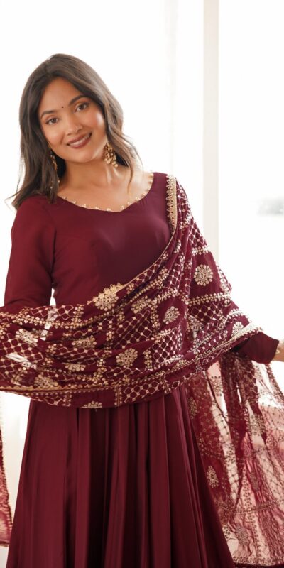 KB 313 Marooni Anarkali Suit with Thread Embroidery & Embroidery Work. Special Price ₹2299. Delivery 4-6 Working Days. Shop now. | Anarkali Suits, Bollywood Anarkali, Creative-Anarkali, Designer Anarkali, Embroidered Anarkali, Party Wear Anarkali