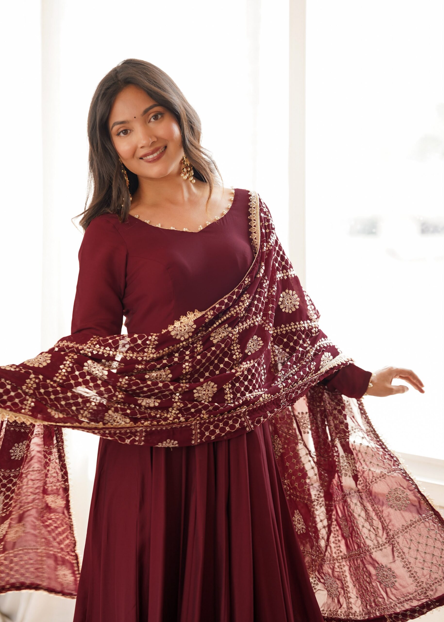 KB 313 Marooni Anarkali Suit with Thread Embroidery & Embroidery Work. Special Price ₹2299. Delivery 4-6 Working Days. Shop now. | Anarkali Suits, Bollywood Anarkali, Creative-Anarkali, Designer Anarkali, Embroidered Anarkali, Party Wear Anarkali