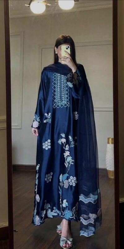 RTC 6053 Navy Blue Jura Silk Salwar Suit with Embroidery Work & Thread Embroidery. Grab it for ₹2399. Delivery 4-6 Working Days. Shop now. | Jump Suits, Salwar suit, Casual Suits, Creative suits, Designer Suits, Palazzo Suits, Party Wear Suits, Patiala Suits, Straight Suits