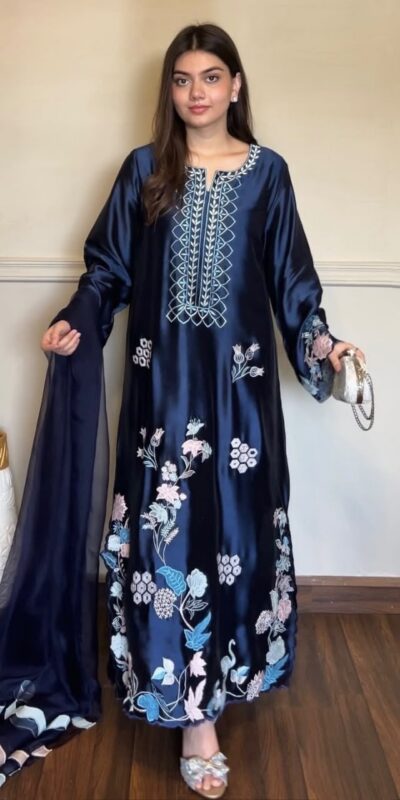 RTC 6053 Navy Blue Jura Silk Salwar Suit with Embroidery Work & Thread Embroidery. Grab it for ₹2399. Delivery 4-6 Working Days. Shop now. | Jump Suits, Salwar suit, Casual Suits, Creative suits, Designer Suits, Palazzo Suits, Party Wear Suits, Patiala Suits, Straight Suits