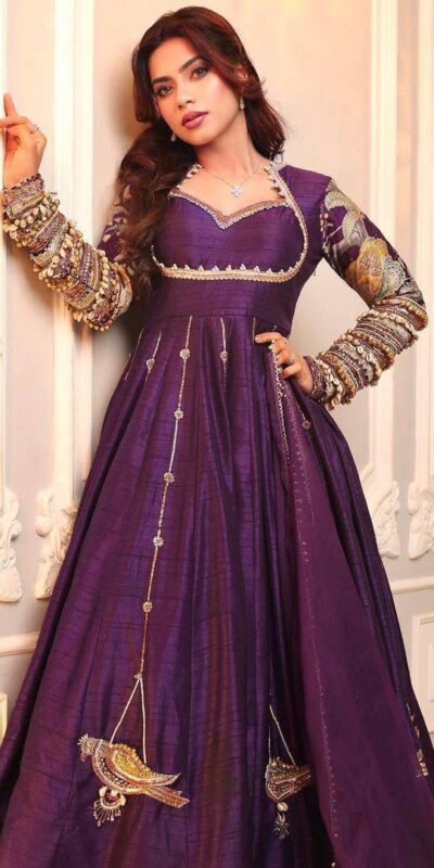 ST 1039 in Purple Blooming Vichitra Zari Work & Embroidery Work Gown . Festive Deal ₹2399. Delivery 4-6 Working Days. Shop now. | Gowns, Bollywood Gowns, Creative Gowns, Designer Gowns, Embroidered Gowns, Party Wear Gowns