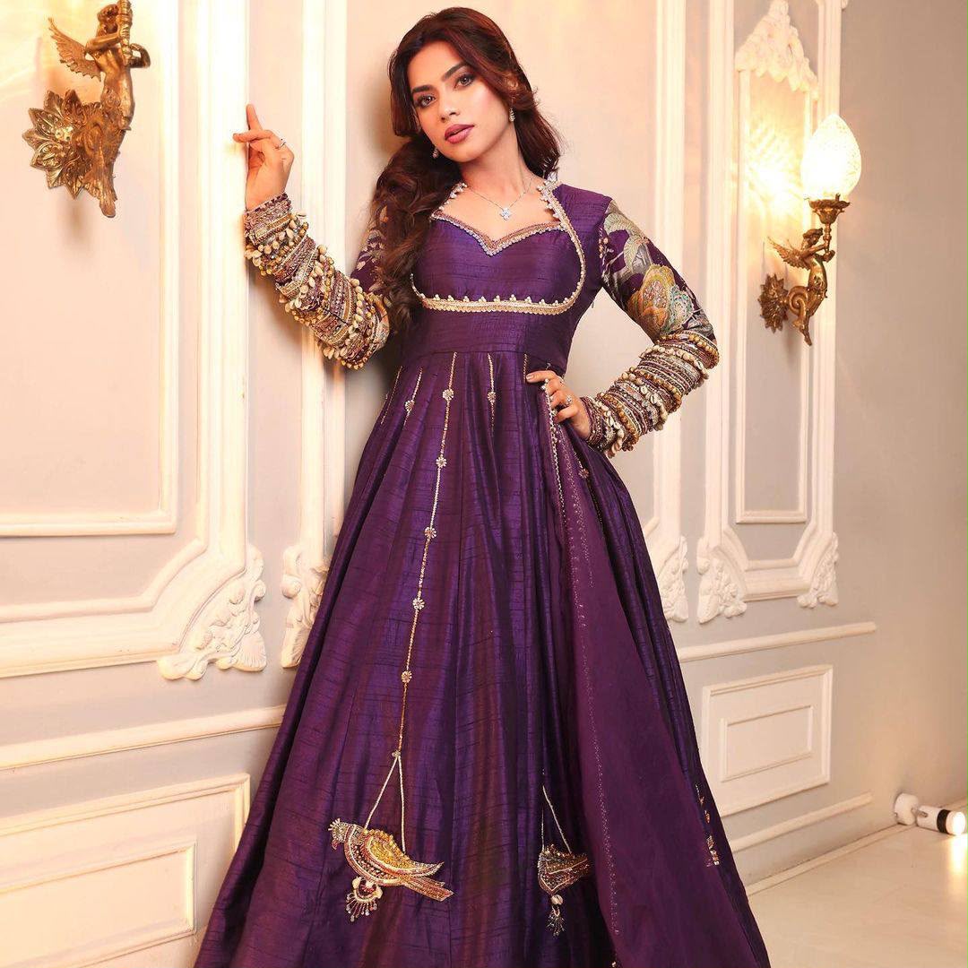 ST 1039 in Purple Blooming Vichitra Zari Work & Embroidery Work Gown . Festive Deal ₹2399. Delivery 4-6 Working Days. Shop now. | Gowns, Bollywood Gowns, Creative Gowns, Designer Gowns, Embroidered Gowns, Party Wear Gowns