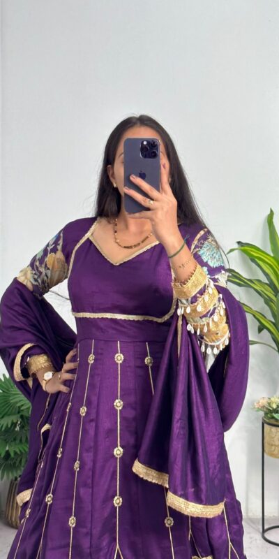 ST 1039 in Purple Blooming Vichitra Zari Work & Embroidery Work Gown . Festive Deal ₹2399. Delivery 4-6 Working Days. Shop now. | Gowns, Bollywood Gowns, Creative Gowns, Designer Gowns, Embroidered Gowns, Party Wear Gowns