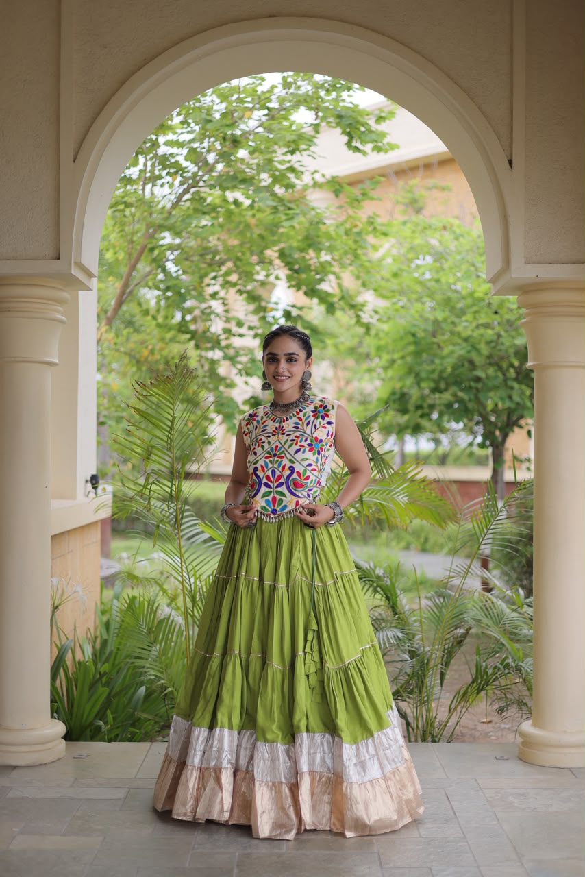 KA 5071 Pista Rayon Embroidery Work & Cowrie Work Lehenga Choli . Grab it for ₹2849. Delivery 4-6 Working Days. Shop now. | Lehenga, Bollywood Lehenga, Creative Lehenga, Designer Lehenga, Embroidered Lehenga, Party Wear Lehenga