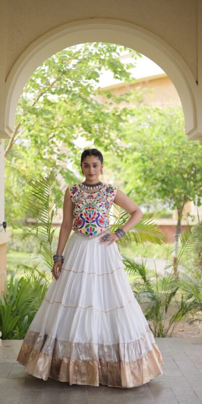 KA 5071 White Rayon Embroidery Work & Cowrie Work Lehenga Choli . Grab it for ₹2849. Delivery 4-6 Working Days. Shop now. | Lehenga, Bollywood Lehenga, Creative Lehenga, Designer Lehenga, Embroidered Lehenga, Party Wear Lehenga