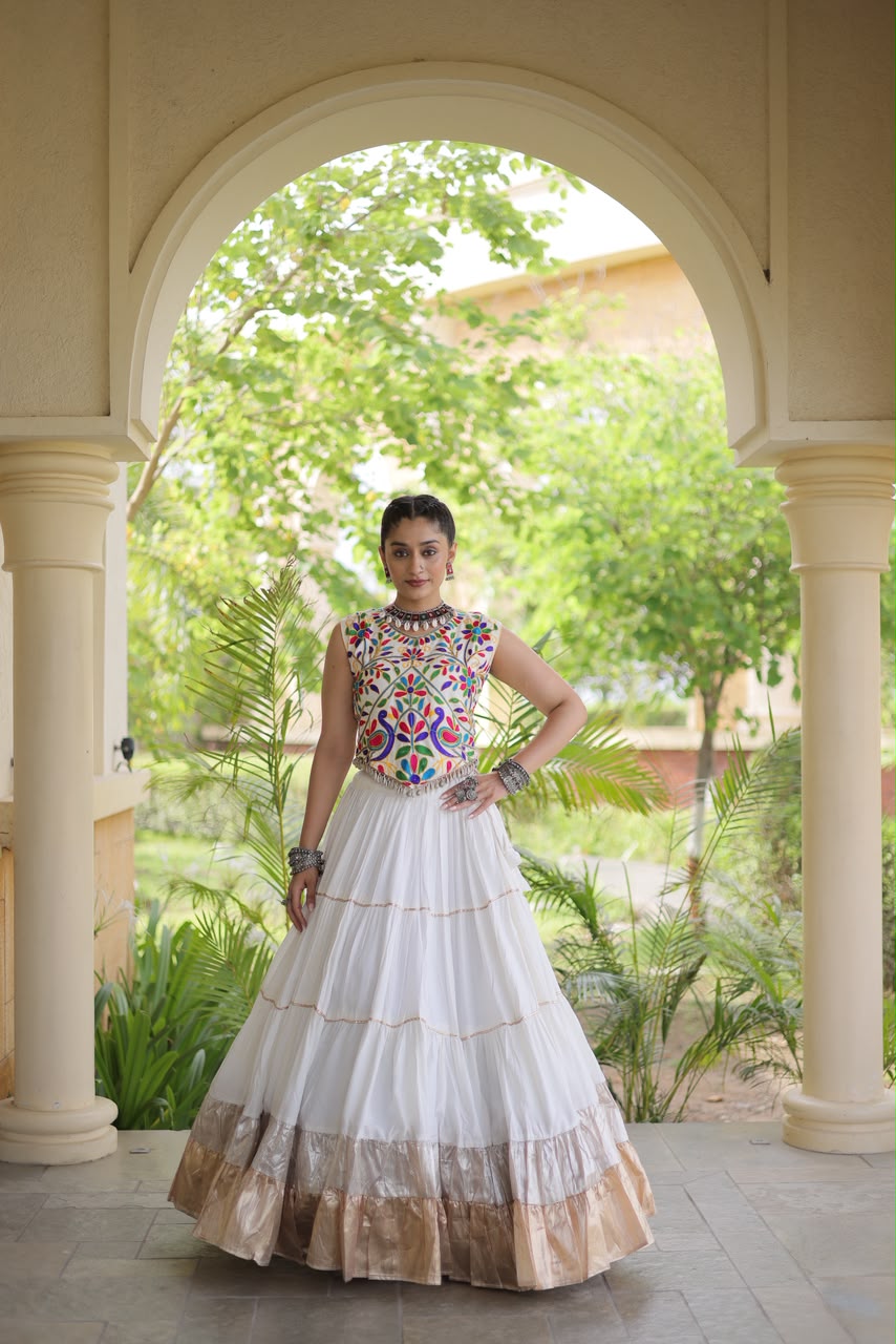 KA 5071 White Rayon Embroidery Work & Cowrie Work Lehenga Choli . Grab it for ₹2849. Delivery 4-6 Working Days. Shop now. | Lehenga, Bollywood Lehenga, Creative Lehenga, Designer Lehenga, Embroidered Lehenga, Party Wear Lehenga