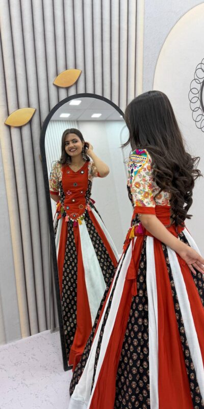 Alternative view of Fancy Red Pure Cotton Hand Work Lehenga Choli