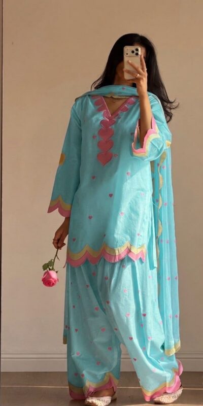 Alternative view of Graceful Blue Mul Chanderi Silk Embroidery Work Salwar Suit