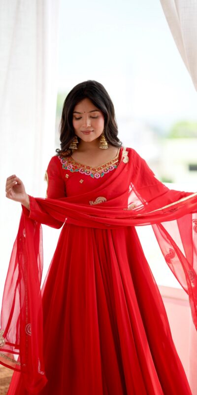 Alternative view of Shiny Red Faux Georgette Sequins Work Gown