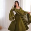 ZF 5026  Mehendi Colour Roman Silk Salwar Suit with Embroidery Work. Best Price ₹2399. Delivery 4-6 Working Days. Online Shop now. | Anarkali Suits, Bollywood Anarkali, Creative-Anarkali, Designer Anarkali, Embroidered Anarkali, Party Wear Anarkali