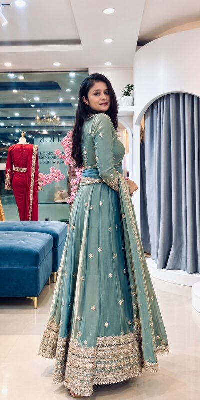 SSR 553 Teal Fendy Silk Gown with Sequins Work & Thread Embroidery. Now at just ₹2399. Delivery 4-6 Working Days. Shop now. | Gowns, Bollywood Gowns, Creative Gowns, Designer Gowns, Embroidered Gowns, Party Wear Gowns