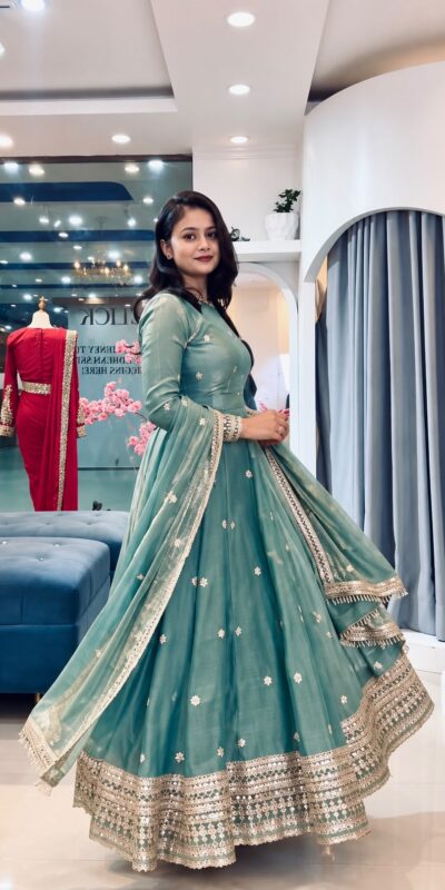 SSR 553 Teal Fendy Silk Gown with Sequins Work & Thread Embroidery. Now at just ₹2399. Delivery 4-6 Working Days. Shop now. | Gowns, Bollywood Gowns, Creative Gowns, Designer Gowns, Embroidered Gowns, Party Wear Gowns