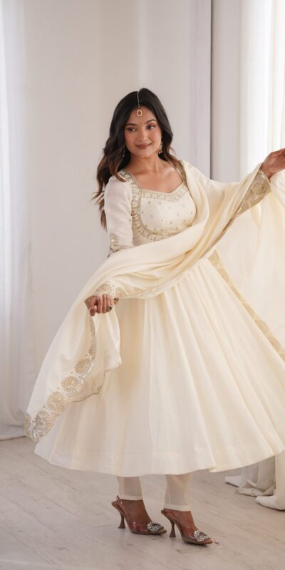ZF 5026 White Colour Roman Silk Salwar Suit with Embroidery Work. Best Price ₹2399. Delivery 4-6 Working Days. Online Shop now. | Anarkali Suits, Bollywood Anarkali, Creative-Anarkali, Designer Anarkali, Embroidered Anarkali, Party Wear Anarkali