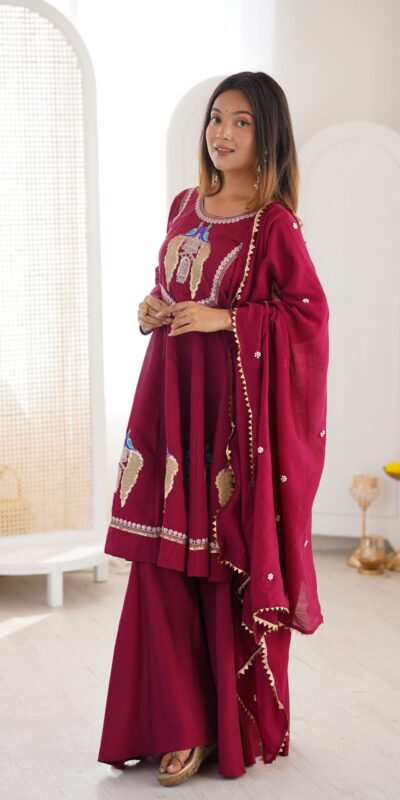NSR 916 Maroon Roman Silk Salwar Suit with Sequins Work & Embroidery Work. Available at ₹2399 only. Delivery 4-6 Working Days. Shop now. | Jump Suits, Salwar suit, Casual Suits, Creative suits, Designer Suits, Palazzo Suits, Party Wear Suits, Patiala Suits, Straight Suits