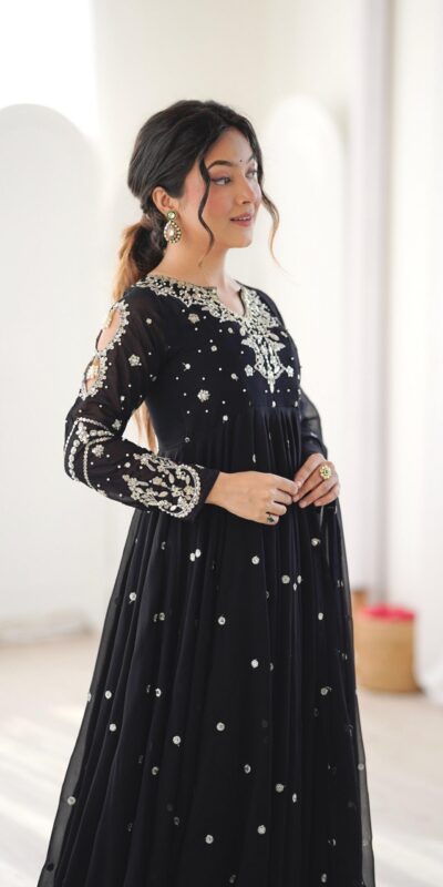 JF 056 Black Faux Georgette Salwar Suit with Mirror Work & Embroidery Work. Get it for ₹2349. Delivery 4-6 Working Days. Shop now. | Jump Suits, Salwar suit, Casual Suits, Creative suits, Designer Suits, Palazzo Suits, Party Wear Suits, Patiala Suits, Straight Suits